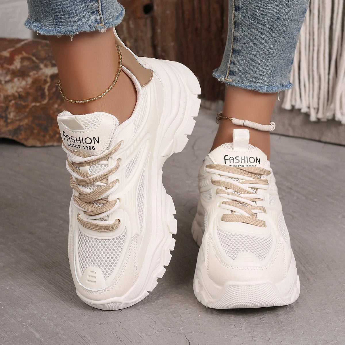 Women Sneakers New Fashion Platform Sport Shoes Women New Summer Casual Chunky Sneakers Women Breathable Mesh Platform Shoes