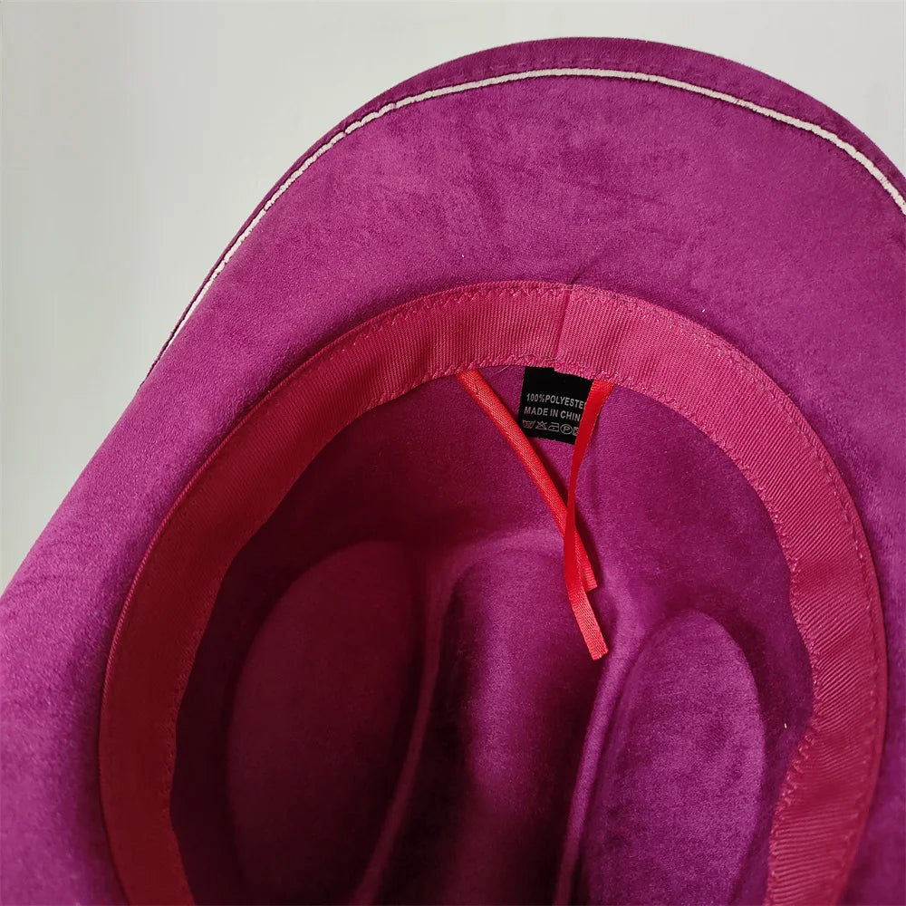 Cow Head Belt Suede Leather 7.5CM Western Cowboy Fedora Hat Women's Men's Church Jazz Hat Fashion Travel Party Hat Denim Hat