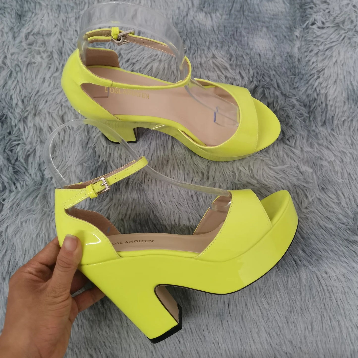 LOSLANDIFEN Women Sandals Summer Colourful Sexy Peep Toe Buckle Strap Sandal Platform Thick High Heels Party Red Wedding Shoes