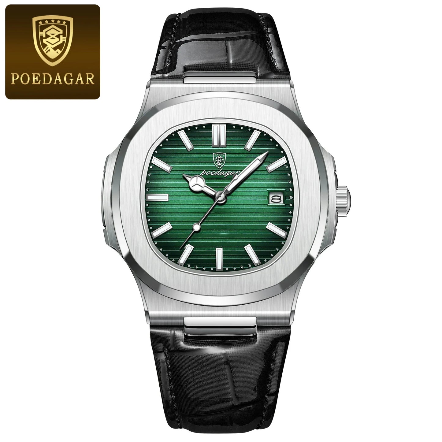 POEDAGAR Top Luxury Square Man Watch Date Waterproof Luminous Quartz Men Watches High Quality Fashion Sports Leather Men's Watch