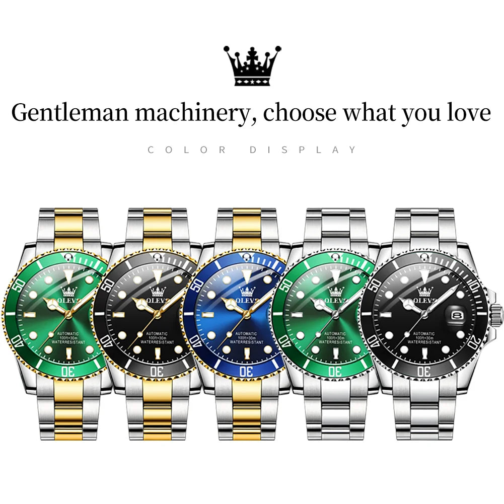 OLEVS 6650 Men Watch Classic Original Automatic Mechanical Watch For Man Zircon Scale Waterproof Luminous Stainless Steel Reloj