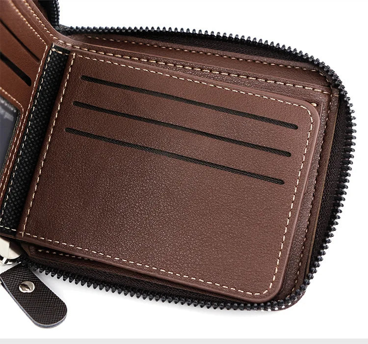Men's Wallet Made of PU Wax Oil Skin Purse for Men Coin Purse Short Male Card Holder Wallets Zipper Around Money Coin Purse