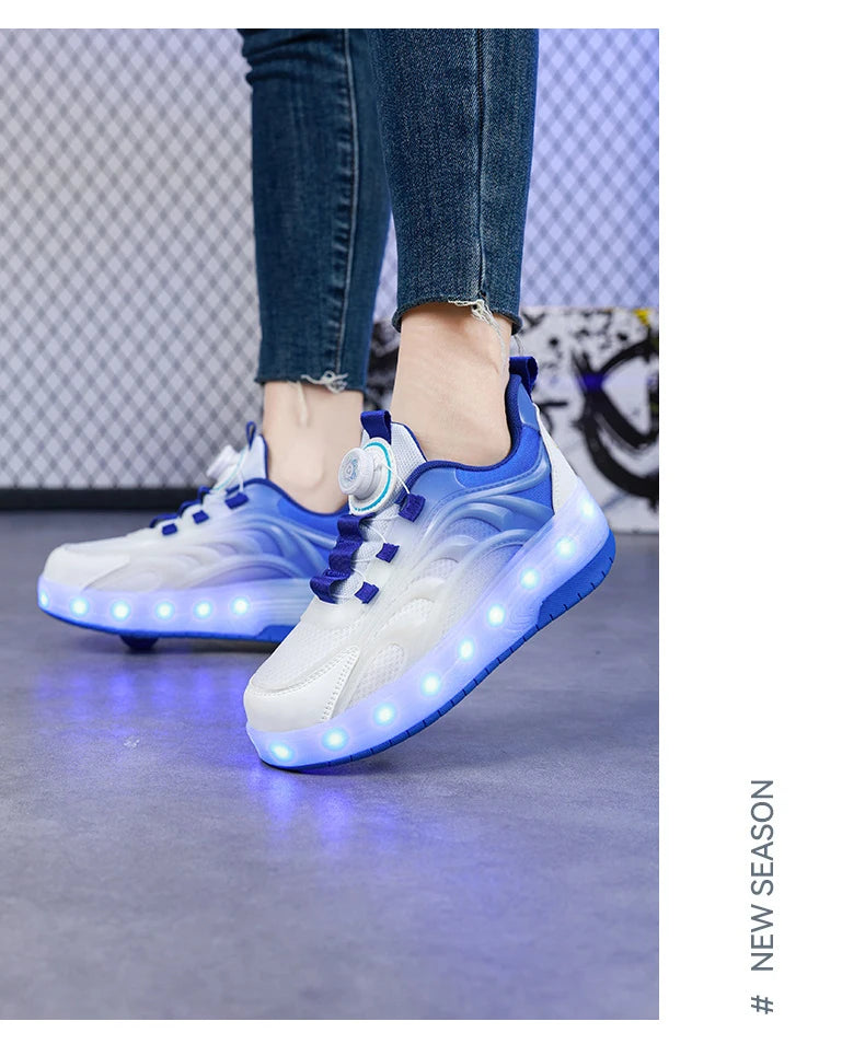 Kids Roller Skate Sneakers Glowing Sports Luminous Sneakers Skateboard USB Charging