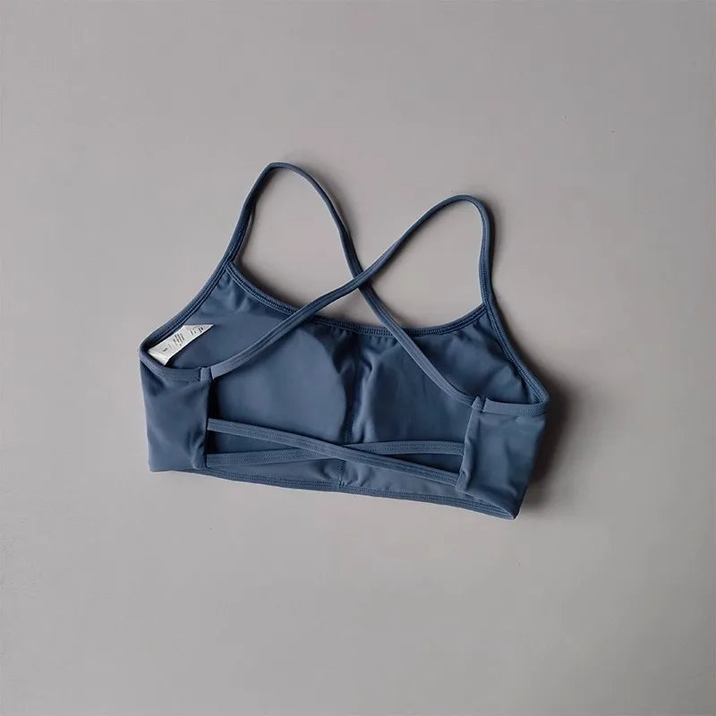 Women's Solid Color Fitness Bra Soft Cross Back Gym Sports Top with Chest Pad Push-Up Yoga Vest Sport Bra Yoga Gym Crop Top