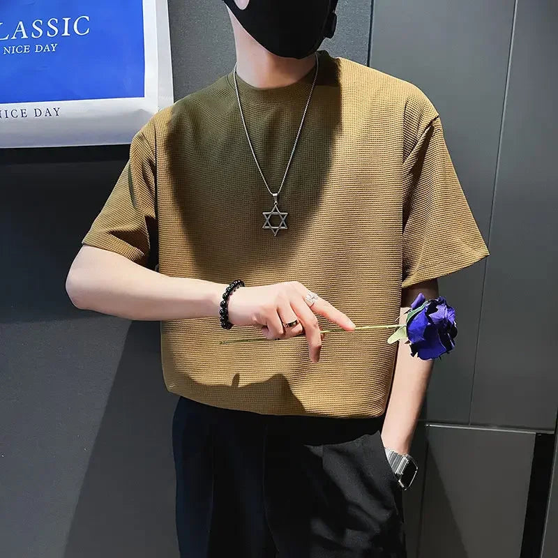 High Quality Top T Shirt for Men Orange O Neck
