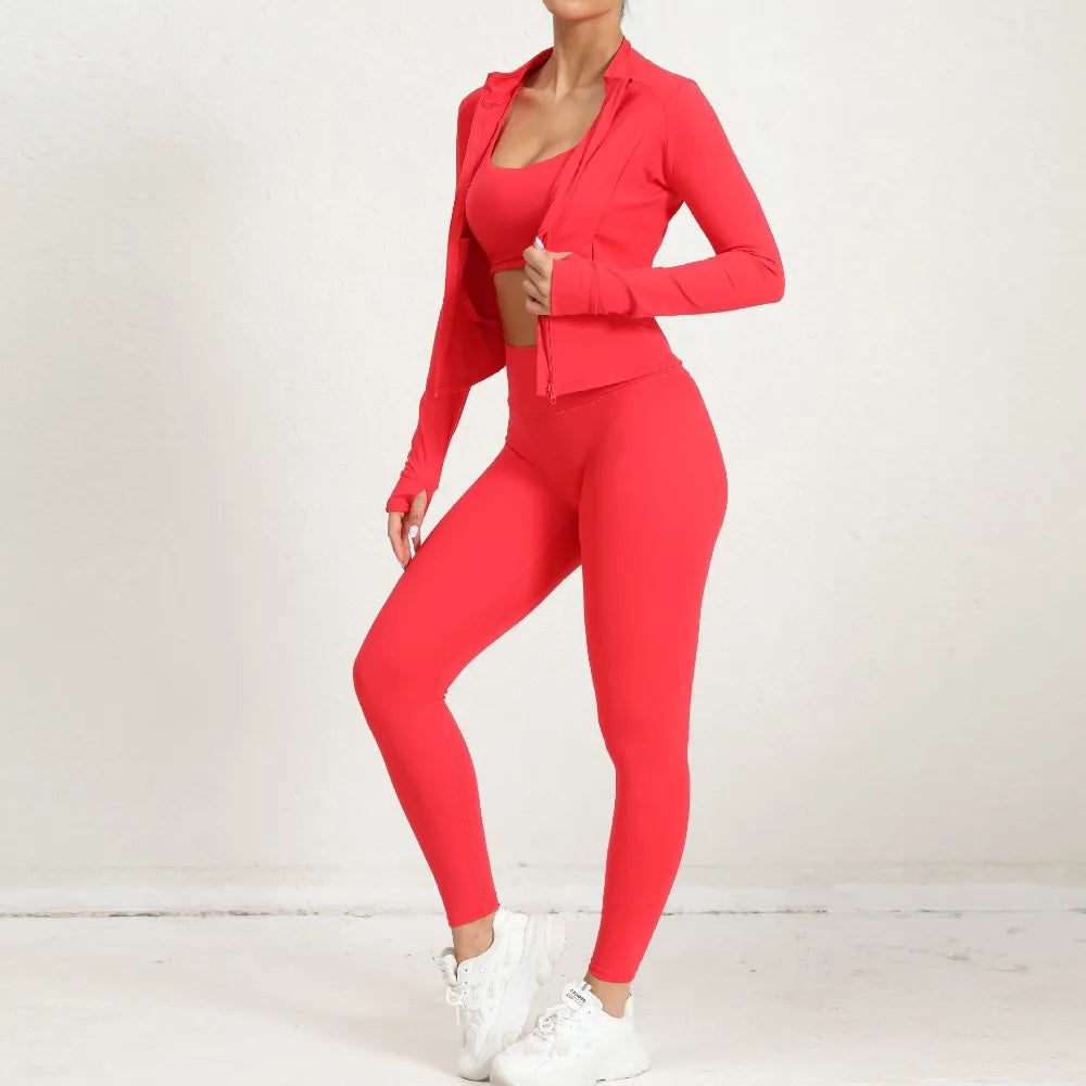 Yoga Gym Sets Jacket Leggings Sportswear Woman Gym Sports and Fitness Workout Clothes for Women 2 Piece Sets Womens Outfits