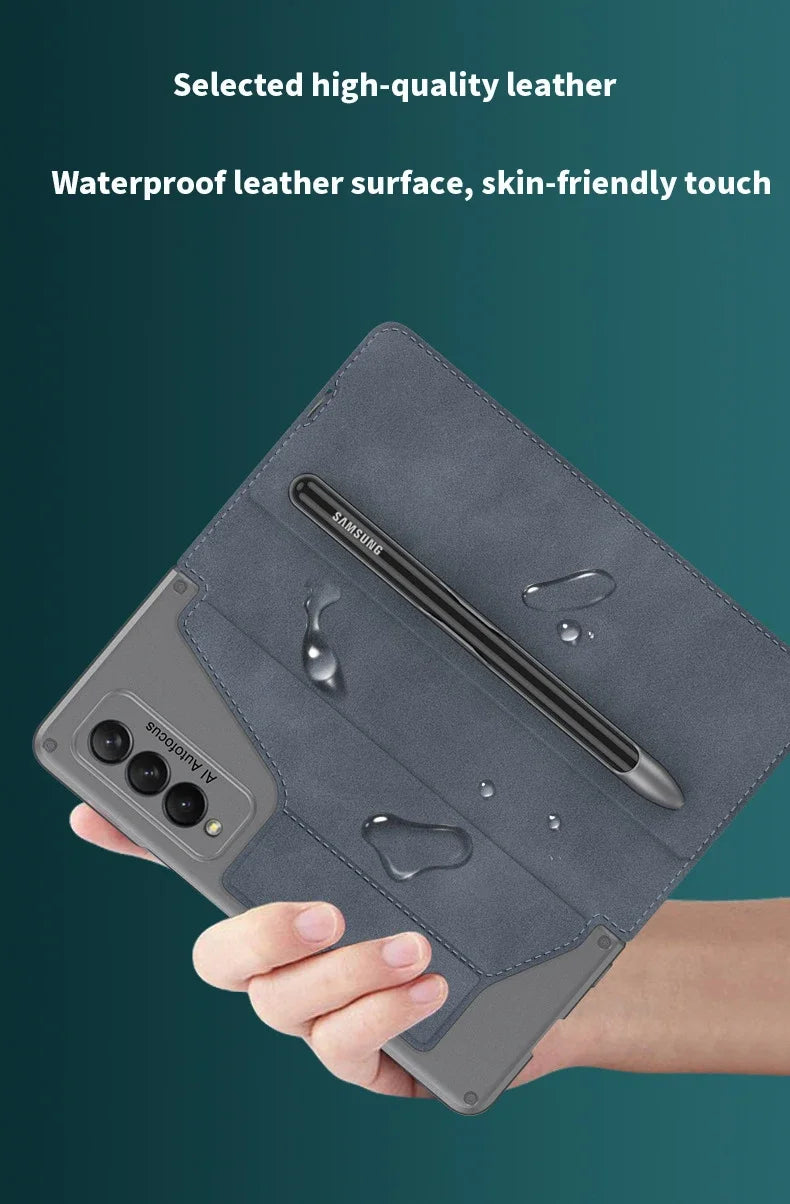 Card Slot Flip Wallet Leather Z Fold5 Fold6 Case For Samsung Galaxy Z Fold 6 5 4 3 5G With Removable S Pen Slot Holder Cover