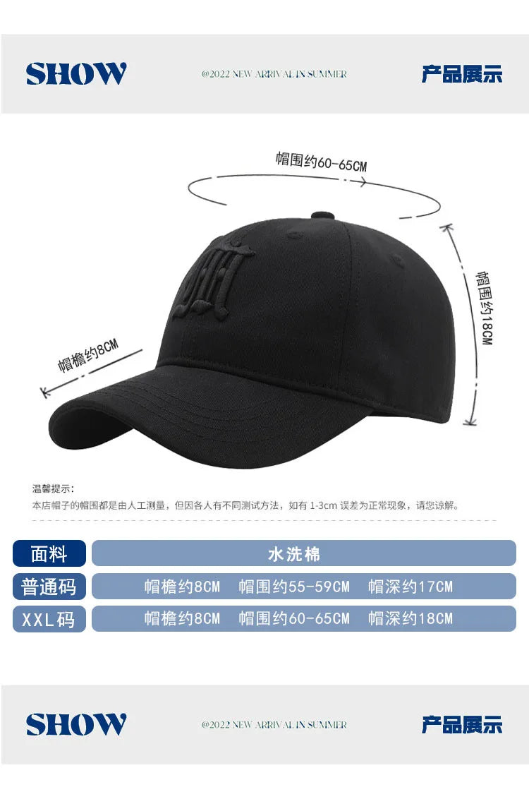11 Colors Big Size Baseball Cap for Man and Woman Cotton Soft Top Snapback Hat Fashion Sun Cap 55-60cm 60-65cm