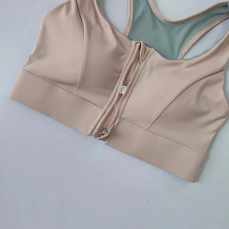 Women's High Impact Front Zipper Sports Bra Shockproof Quick Dry Yoga Top Running Vest Fitness Adjust Gym Underwear