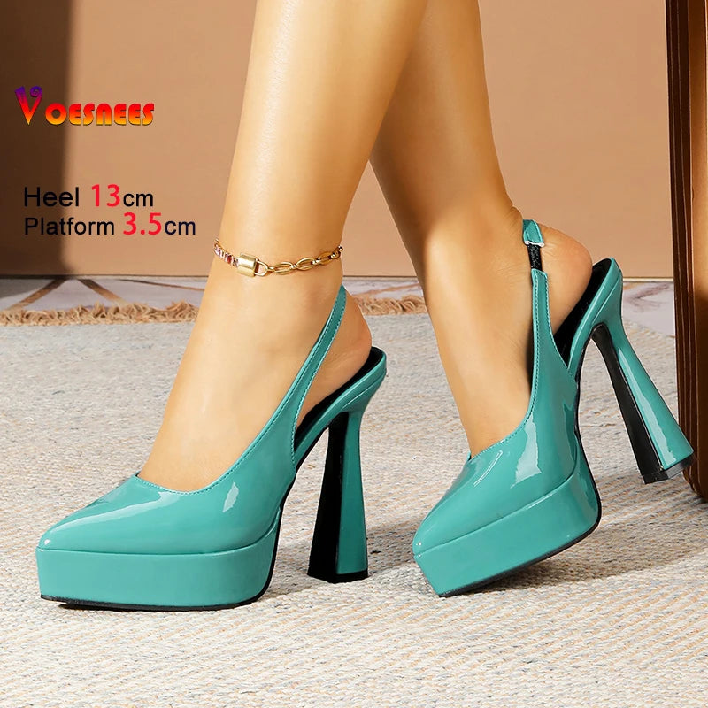 Size 36-41 Pointed High Heels For Women Platform Summer Green Shallow Mouth Single Shoes 13CM Fashion Easy Matching Woman Pumps