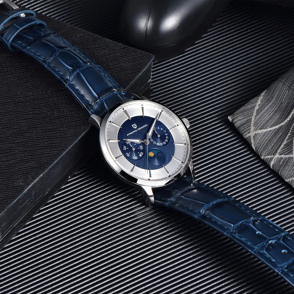 Pagani Design 2025 New 40mm Moon Phase Multifunctional Men Watch 100m Waterproof Sapphire Glass Men Quartz Watches