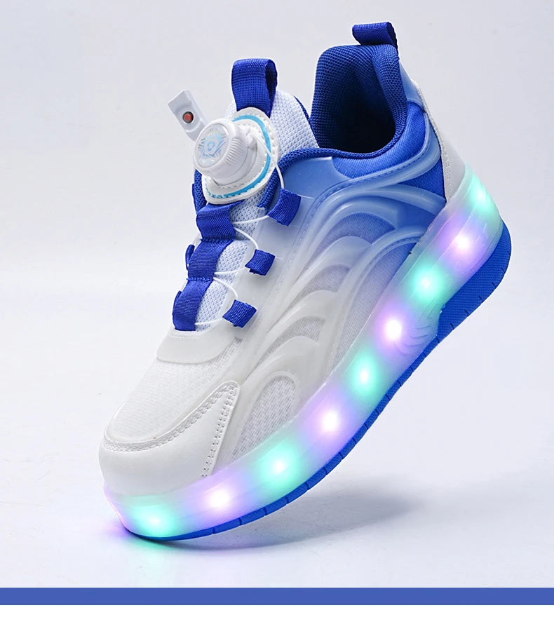 Kids Roller Skate Sneakers Glowing Sports Luminous Sneakers Skateboard USB Charging