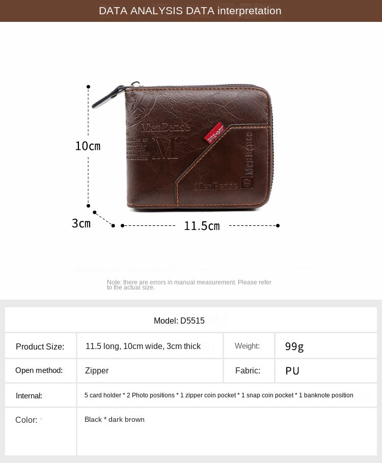 Men's Wallet Made of PU Wax Oil Skin Purse for Men Coin Purse Short Male Card Holder Wallets Zipper Around Money Coin Purse