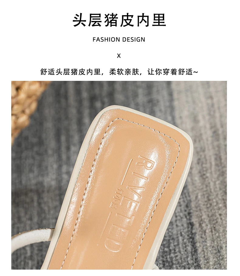 2023 summer new women's slippers outdoor sandals casual flat shoes Stylish metal design Korean style office wear Large size 43