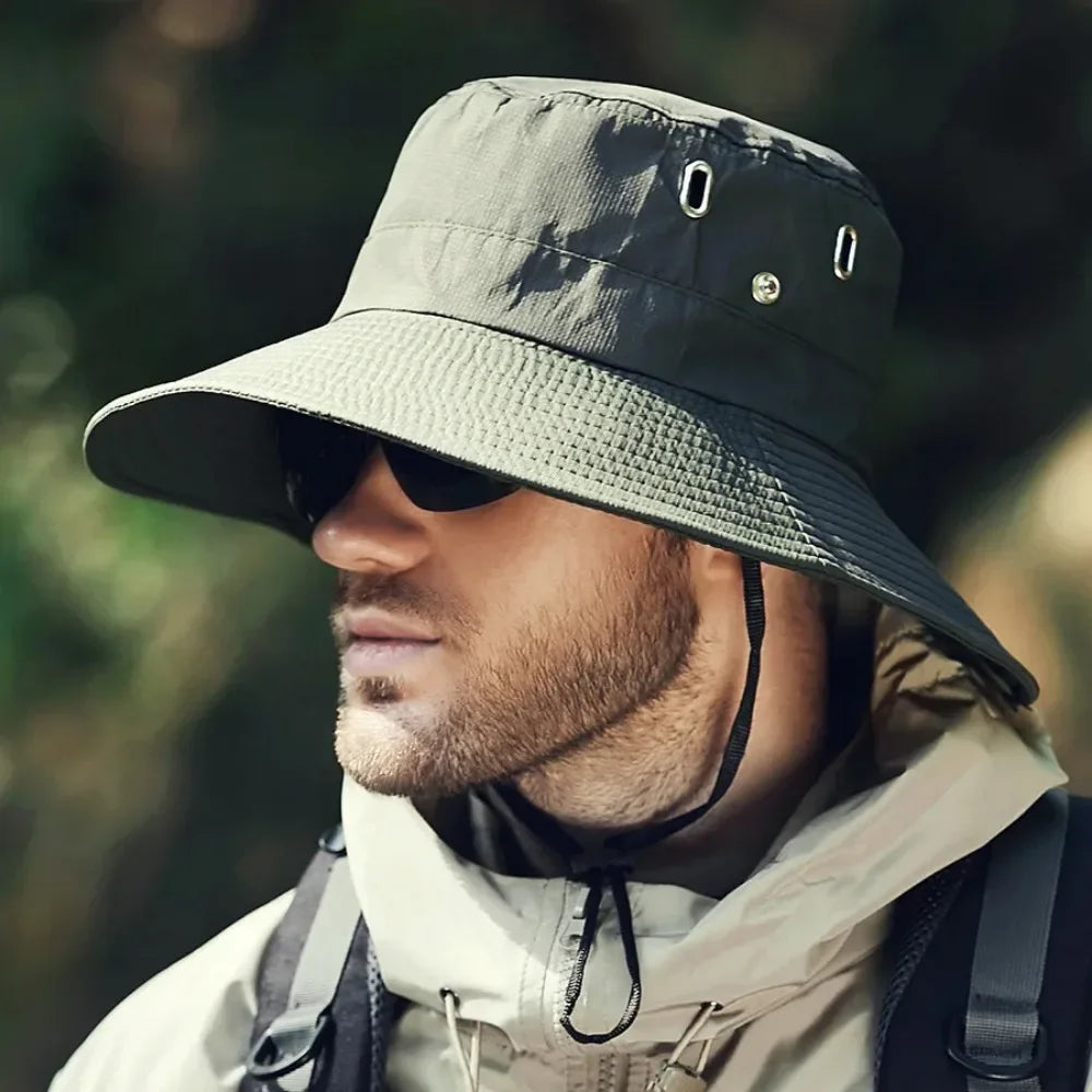 new Men's Wide Brim Sun Hat - Waterproof UV Protection Safari Bucket Hat for Fishing Hiking Climbing Summer Outdoor Oversized