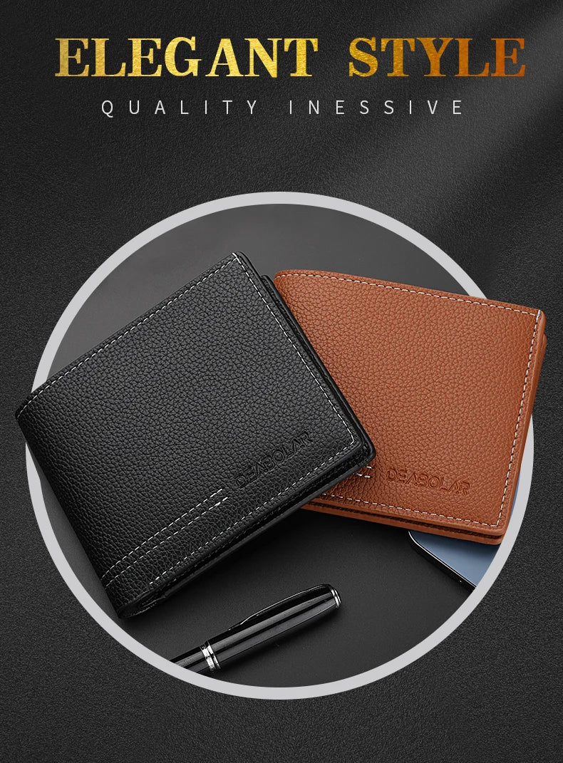 Men's Wallet Men's Youth Luxury Short Leather Card Holder Slim Minimalist Double Fold Men's Wallet