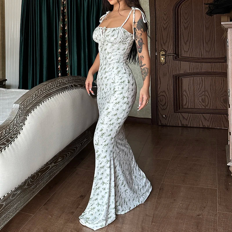 Women Elegant Floral Beach Vacation Long Summer Dress