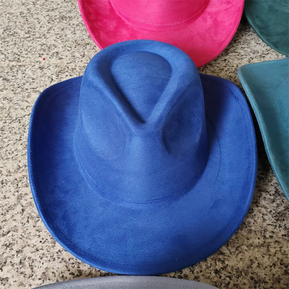 Cow Head Belt Suede Leather 7.5CM Western Cowboy Fedora Hat Women's Men's Church Jazz Hat Fashion Travel Party Hat Denim Hat