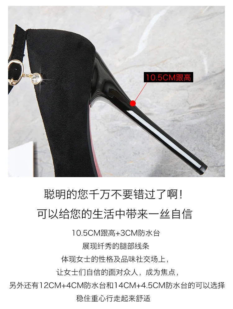 Women's One-button Round Toe High Heels Women's Stiletto High Waterproof Platform Suede Single Shoes