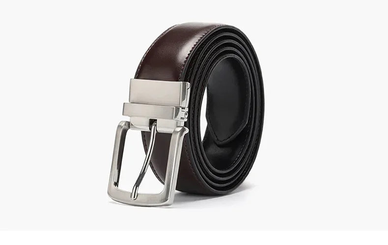 Real Genuine Leather Rotating Alloy Pin Buckle Belt for Men Unisex High Quality Cowskin Leather Cowboy Jeans Double-sided Belts