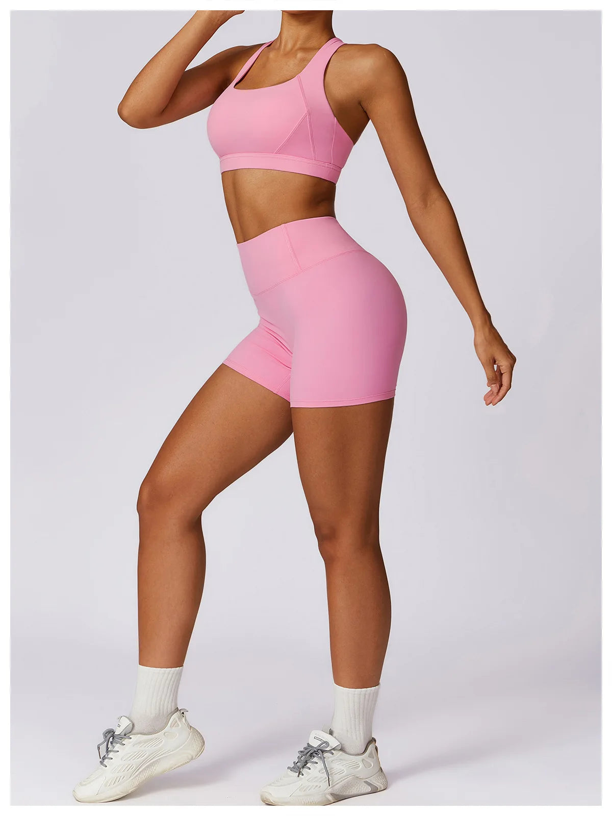 Workout Yoga Set for Women Gym Clothes Woman 2 Piece Strappy Sports Bra Butt Lifting Leggings Shorts Fitness Outfits Sportswear
