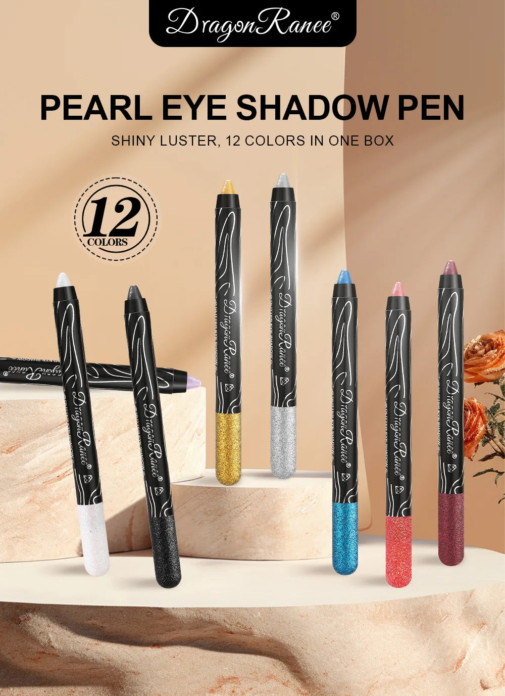 12 Colors Long-lasting Glitter Eyeshadow Pencil Pigment Blue Brown Black Eyeliner Pen Women Fashion Shimmer Eye Shadow Makeup