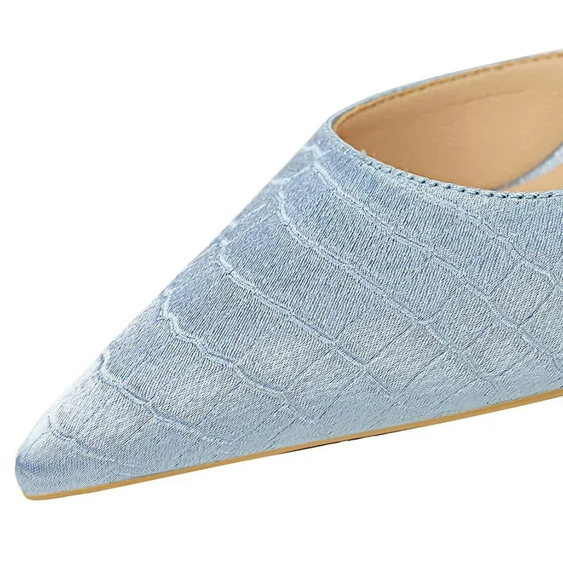 Women 11cm High Heels Retro Green Blue Fashion Catwalk Pumps Lady Silk Satin Heels Stone Pattern Design Shoes Plus Size 34-43