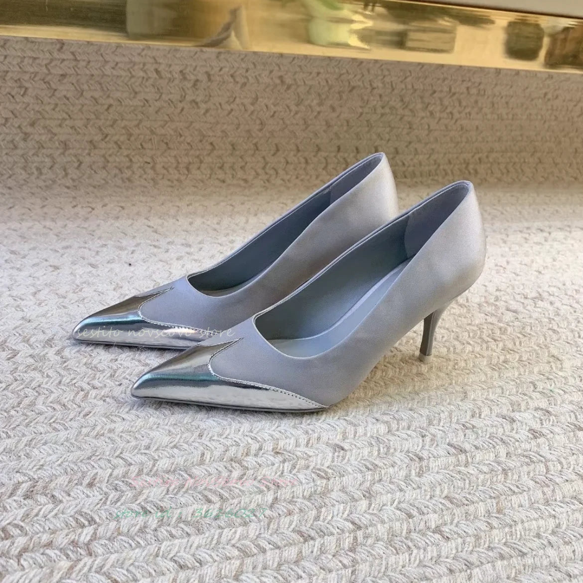 Pointy Toe High Heels Pumps Mirror Effect Leather Patchwork Matt Leather Slip On Classic Summer Office Lady Comfort Sandals
