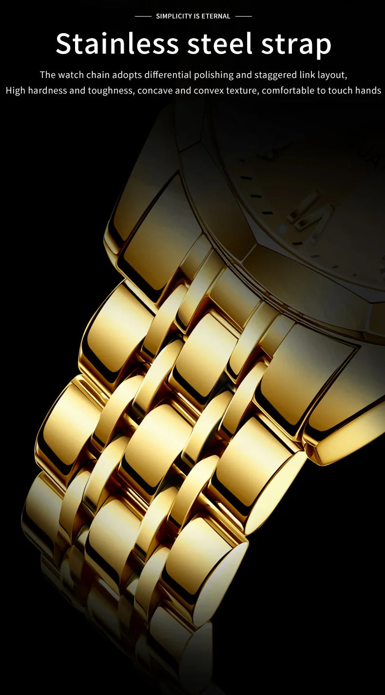 OLEVS New Watch for Men Original Quartz Waterproof Male Wristwatch Gold Stainless Steel Strap High-end Luxury Man Watch Clock