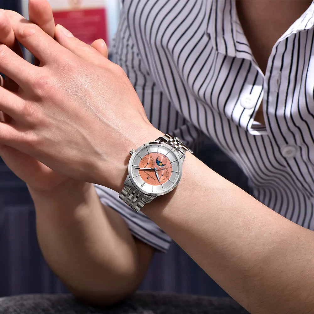 Pagani Design 2025 New 40mm Moon Phase Multifunctional Men Watch 100m Waterproof Sapphire Glass Men Quartz Watches