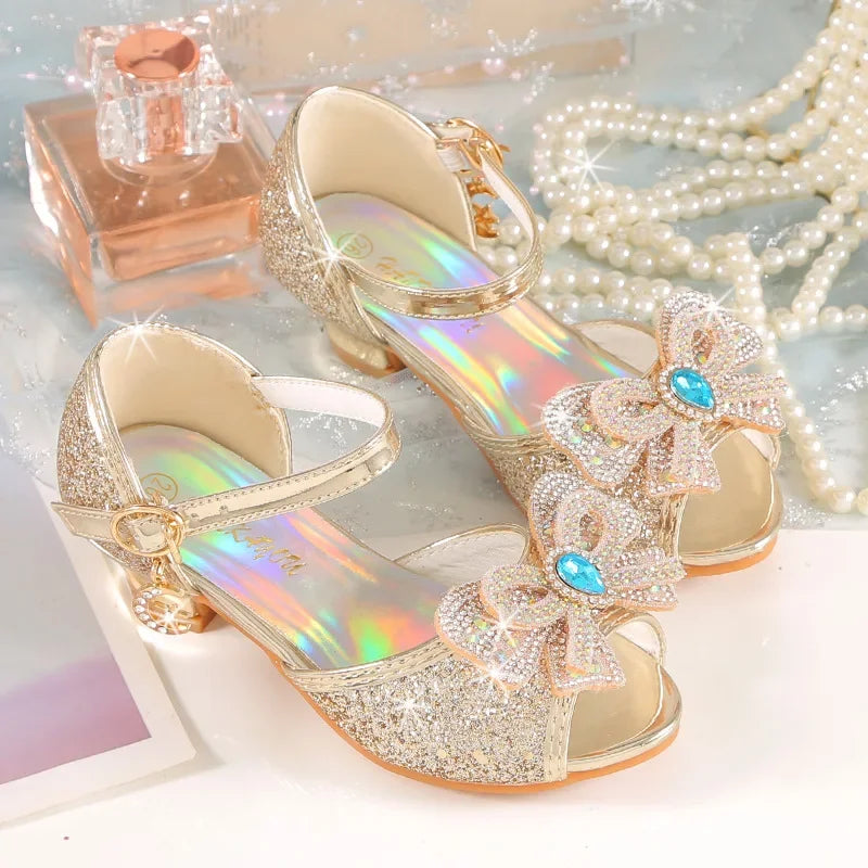 Summer Girls Sandals with Heel Princess Dancing Shoes