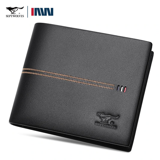 Septwolves Genuine Leather Wallets For Men Original Leather Wallet Man Cowhide Wolf Pattern With Brand Box Father Lover Gift