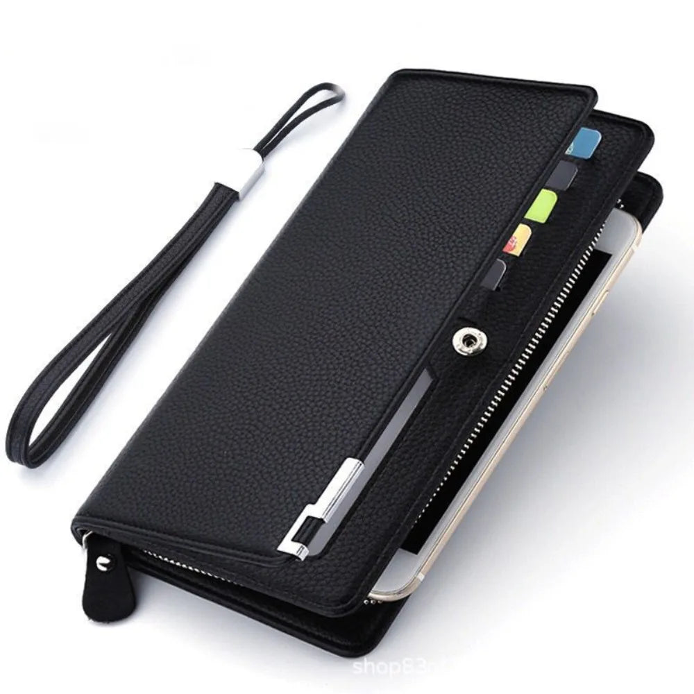 Men's Long Wallet Multi-card Slot Card Holder Business Wallet with Zipper Multi Functional PU Leather Coin Purse Man Gift