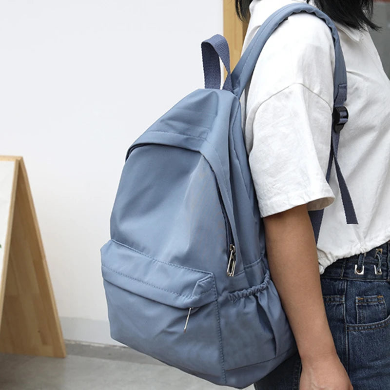 Women Schoolbag Waterproof Large Capacity School Backpack Smooth Zipper Solid Teens Girl Casual Daypack Bag Student Supply NEW