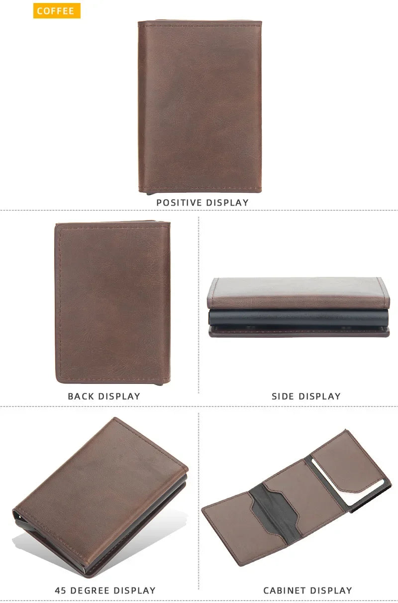 2024 Magnet Anti Rfid Blocking ID Credit Card Holder Case for Men Leather ID Bank Wallets with Magnetic Buckle Closer Cardholder