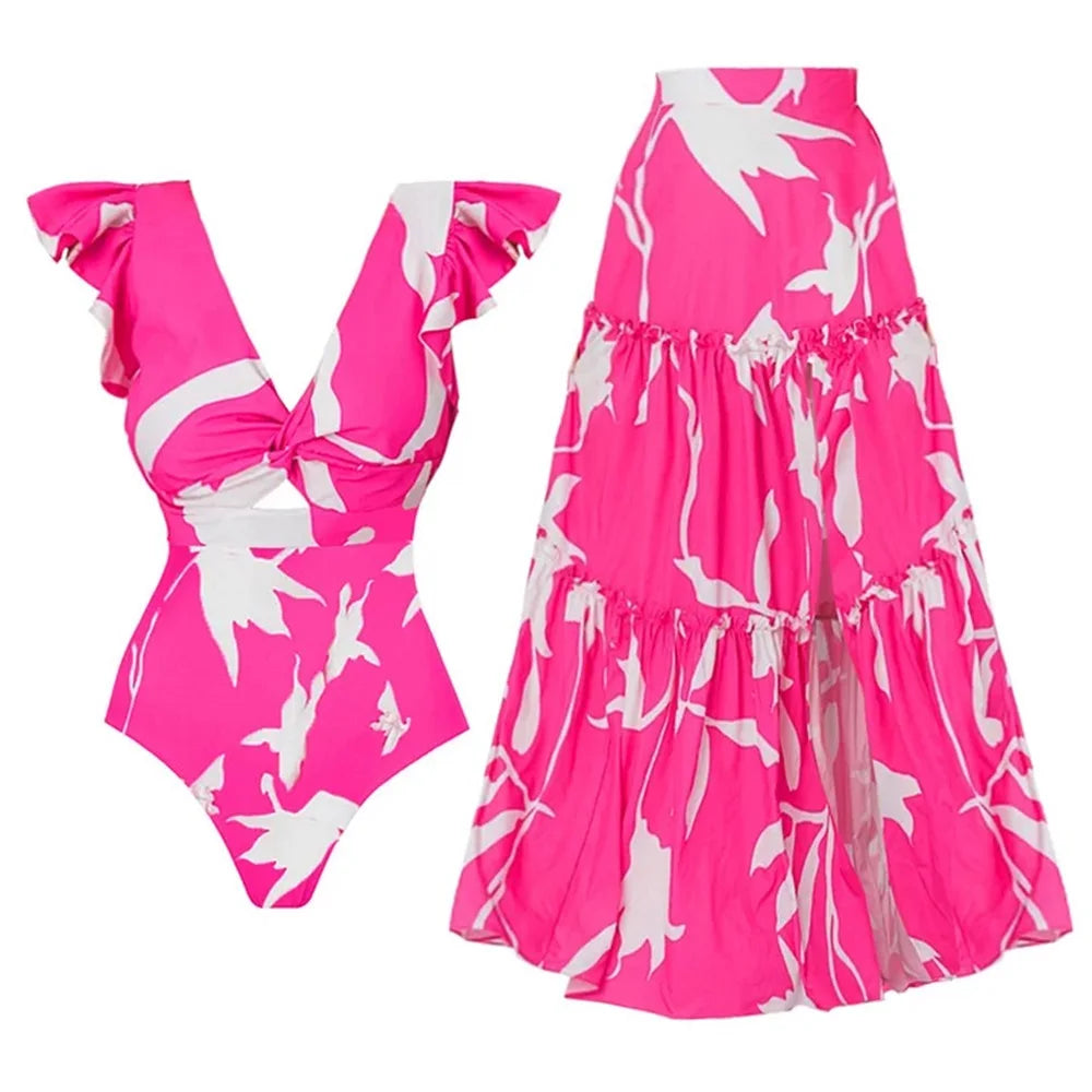 Women Swimsuit with Skirt Beachwear