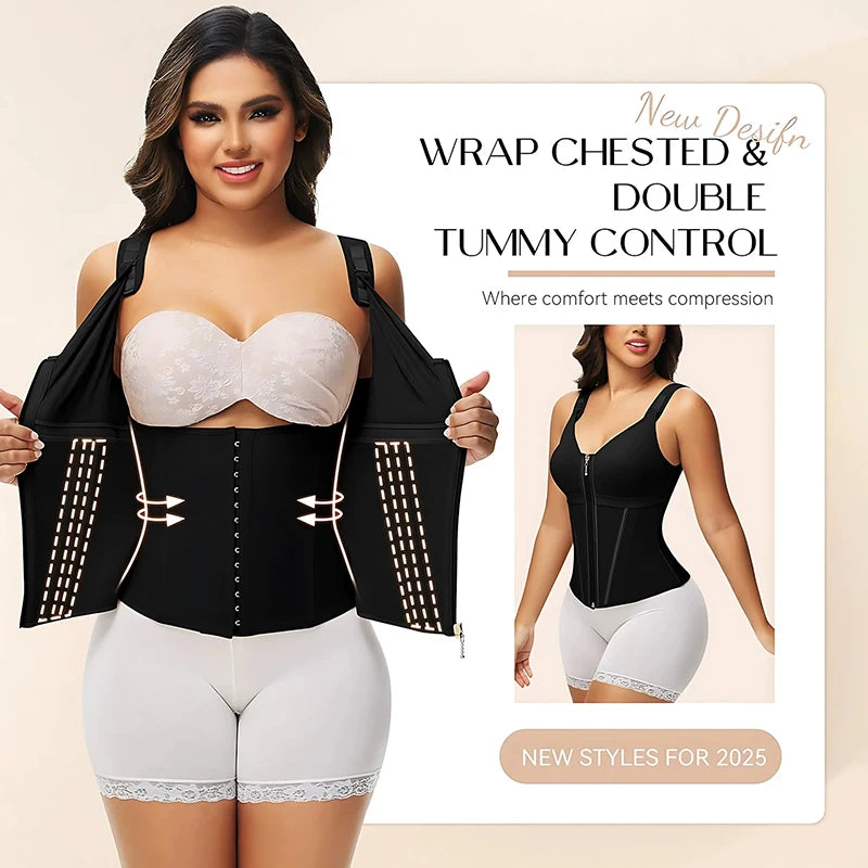 AfruliA XXXS Fajas Colombian Girdles High Compression Vest Waist Trainer Corset with Zipper Hook Flat Belly Slimming Body Shaper