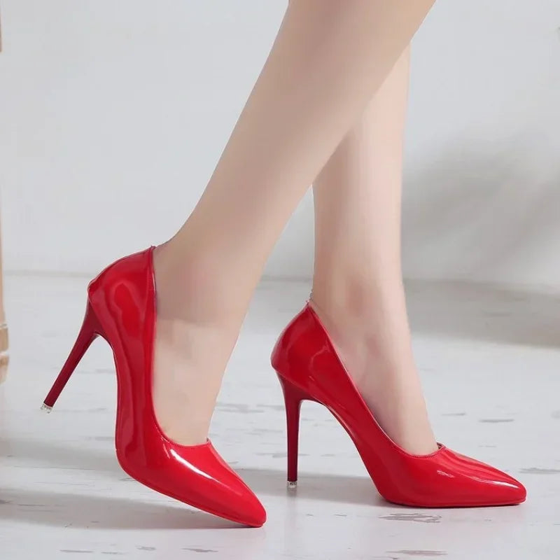 2025 New Women's High Heels Red Sole Pointed Toe Stiletto Heels Classic Style Wedding Dinner Complete Colors Shallow Top Shoes