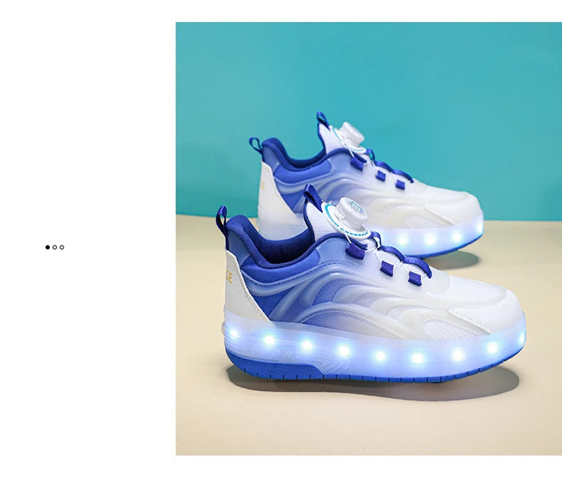 Kids Roller Skate Sneakers Glowing Sports Luminous Sneakers Skateboard USB Charging