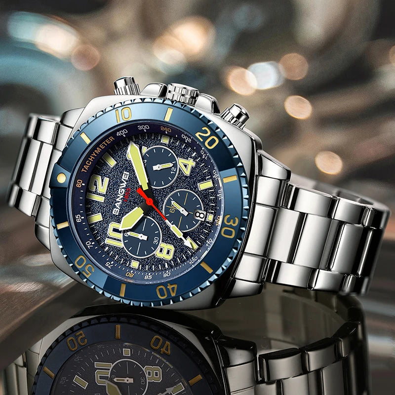 BANGWEI 2025 Luxury Watches Men Fashion Sports Quartz Wristwatches 30M Waterproof Luminous Chronograph Mens Watch Reloj Hombre