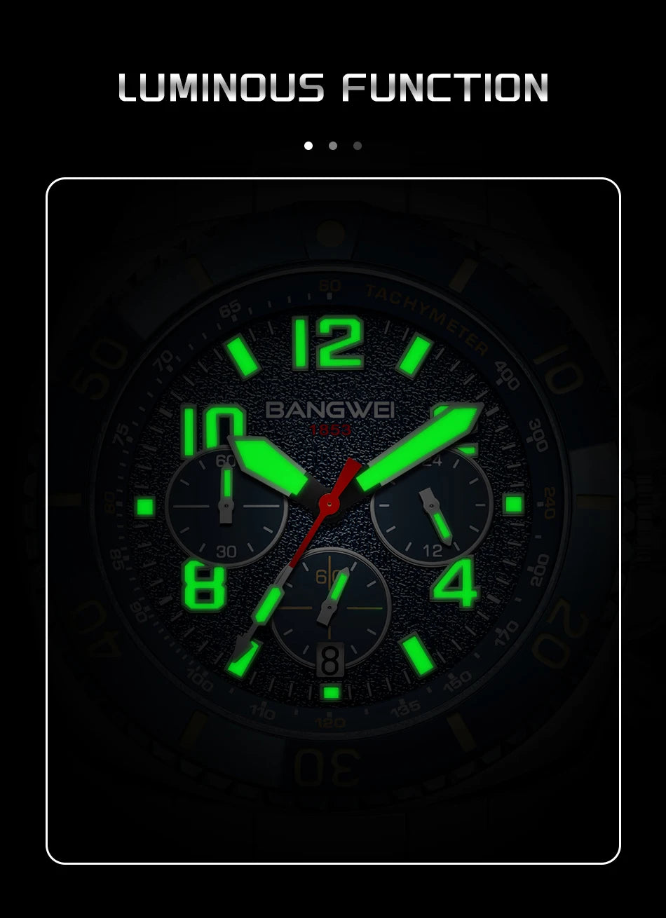 BANGWEI 2025 Luxury Watches Men Fashion Sports Quartz Wristwatches 30M Waterproof Luminous Chronograph Mens Watch Reloj Hombre
