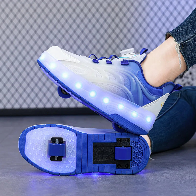 Kids Roller Skate Sneakers Glowing Sports Luminous Sneakers Skateboard USB Charging