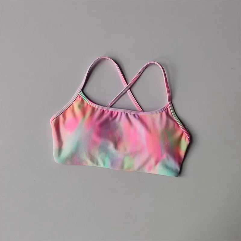 Women's Solid Color Fitness Bra Soft Cross Back Gym Sports Top with Chest Pad Push-Up Yoga Vest Sport Bra Yoga Gym Crop Top