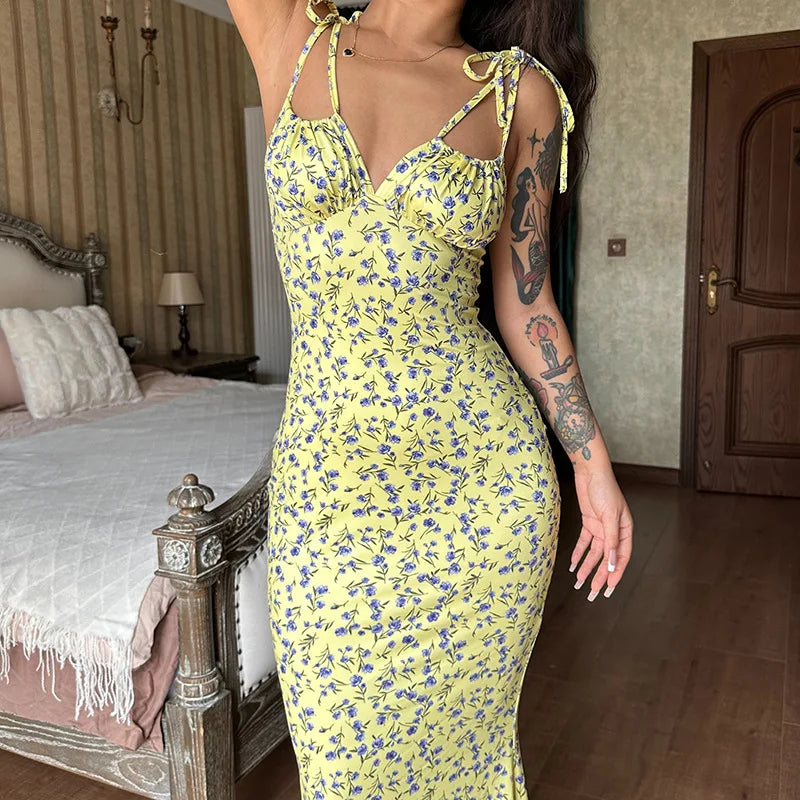 Women Elegant Floral Beach Vacation Long Summer Dress