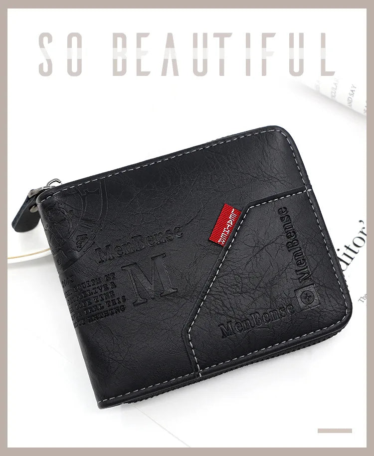 Men's Wallet Made of PU Wax Oil Skin Purse for Men Coin Purse Short Male Card Holder Wallets Zipper Around Money Coin Purse