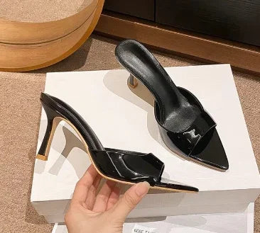 Women's High Heel Slippers Thin Heels Pointed Toe Solid Slippers Women Dress Banquet Summer Mature Concise Zapatillas De Mujer