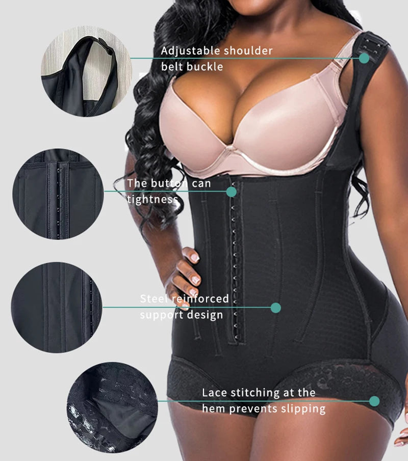 AfruliA Bodysuits Shapewear High Compression Body Shaper with 9 Steel Bones Post-Surgical Slimming Sheath Fajas Colombian Girdle