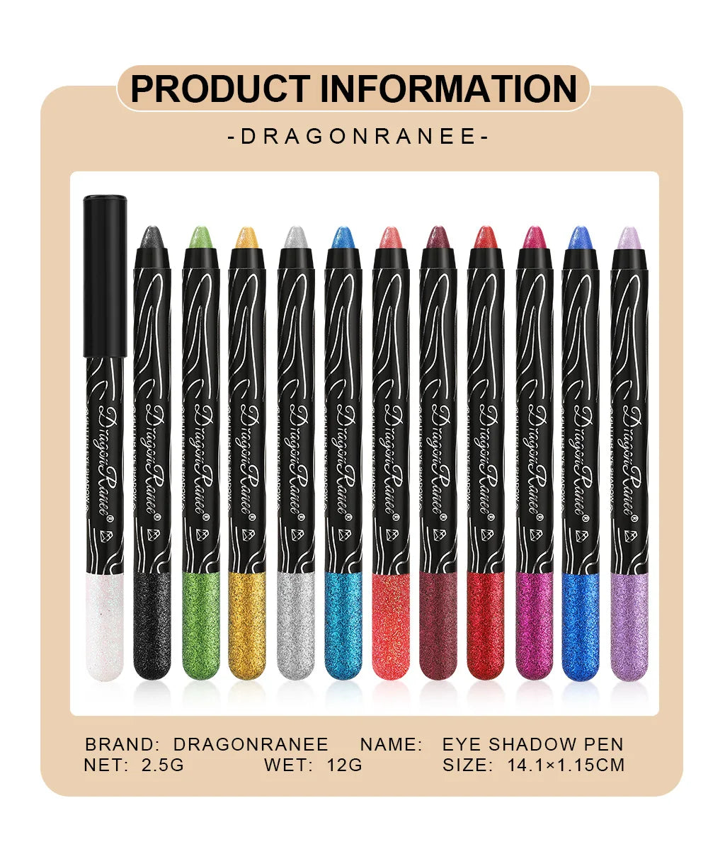 12 Colors Long-lasting Glitter Eyeshadow Pencil Pigment Blue Brown Black Eyeliner Pen Women Fashion Shimmer Eye Shadow Makeup