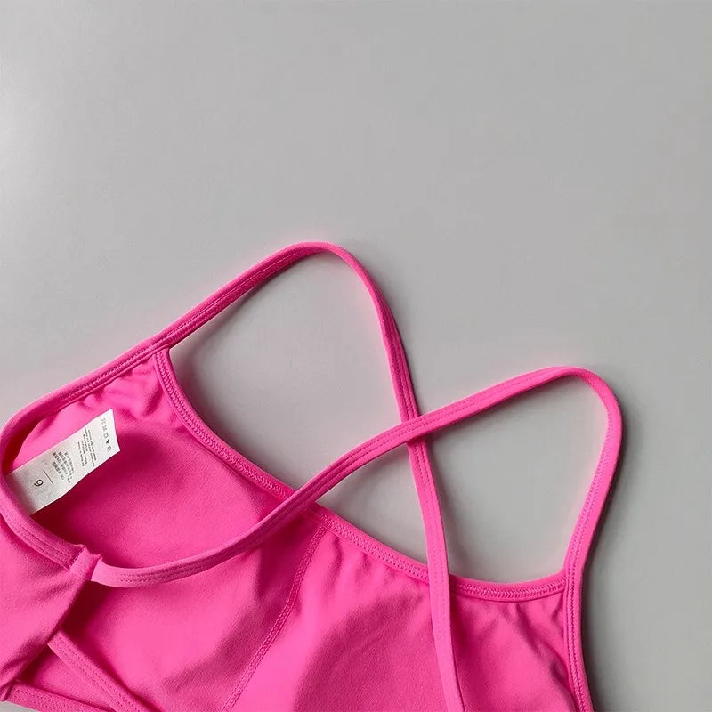 Women's Solid Color Fitness Bra Soft Cross Back Gym Sports Top with Chest Pad Push-Up Yoga Vest Sport Bra Yoga Gym Crop Top