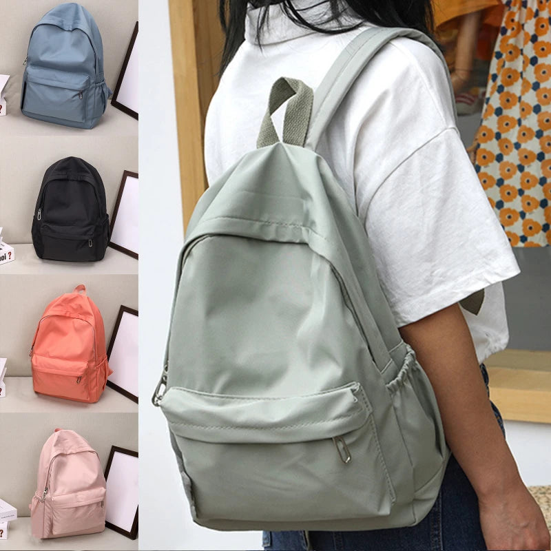 Women Schoolbag Waterproof Large Capacity School Backpack Smooth Zipper Solid Teens Girl Casual Daypack Bag Student Supply NEW